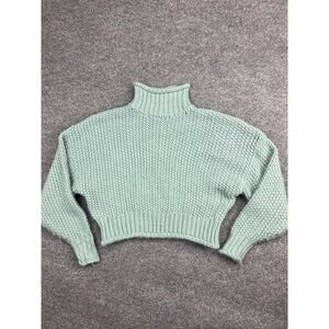 H&M Wool Sweater Women's Small Mint Green Mock Neck Cropped Knit Pullover